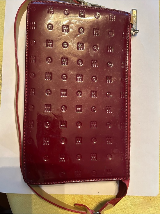 Arcadia Handbags - ARCADIA RARE REDPatent Wristlet with Embossed Logo Pattern